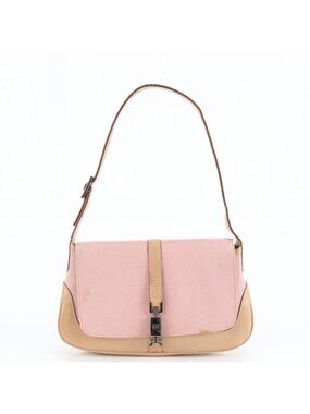 Gucci Jackie 001 Leather Canvas Shoulder Bag Hand Pink